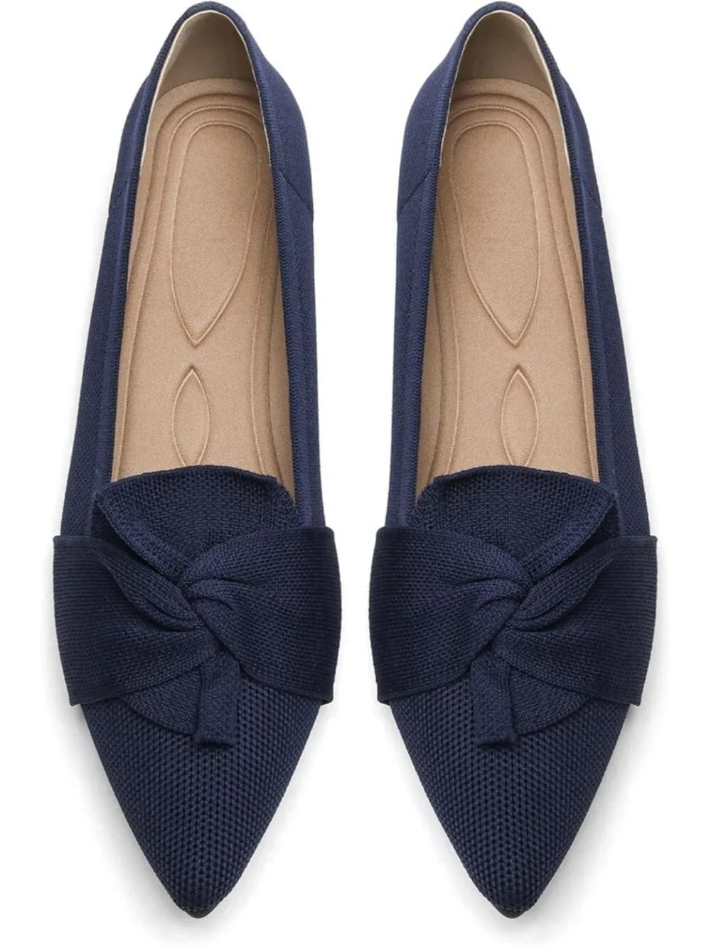 Women's All Blue Comfortable Pointed Toe Knit Foldable Slip On Ballet Flat Shoes